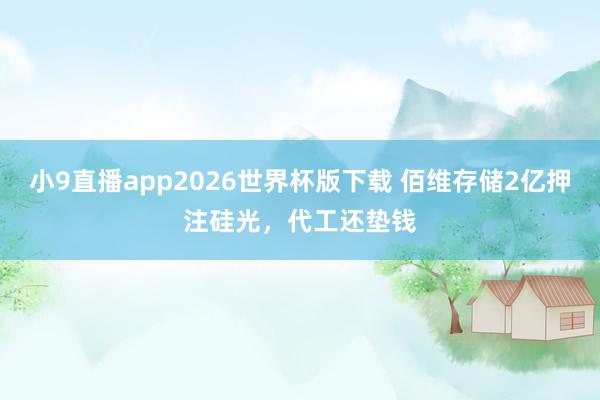 小9直播app2026世界杯版下载 佰维存储2亿押注硅光，代工还垫钱