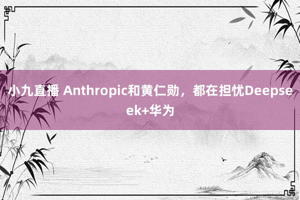小九直播 Anthropic和黄仁勋，都在担忧Deepseek+华为